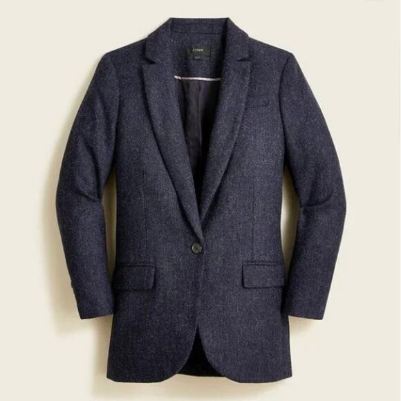 NWT J. Crew Alfie Suit Blazer Jacket Navy English 100% Wool Herringbone Size 0 - Picture 1 of 7